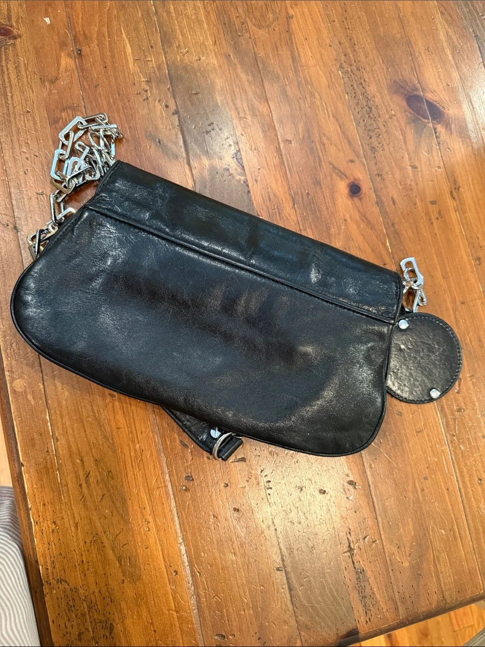 Tory Burch Black Leather Clutch with Silver Logo Accent